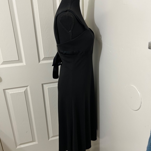David Meister Sleeveless Black Slip Midi Dress With Silk Details Size 6